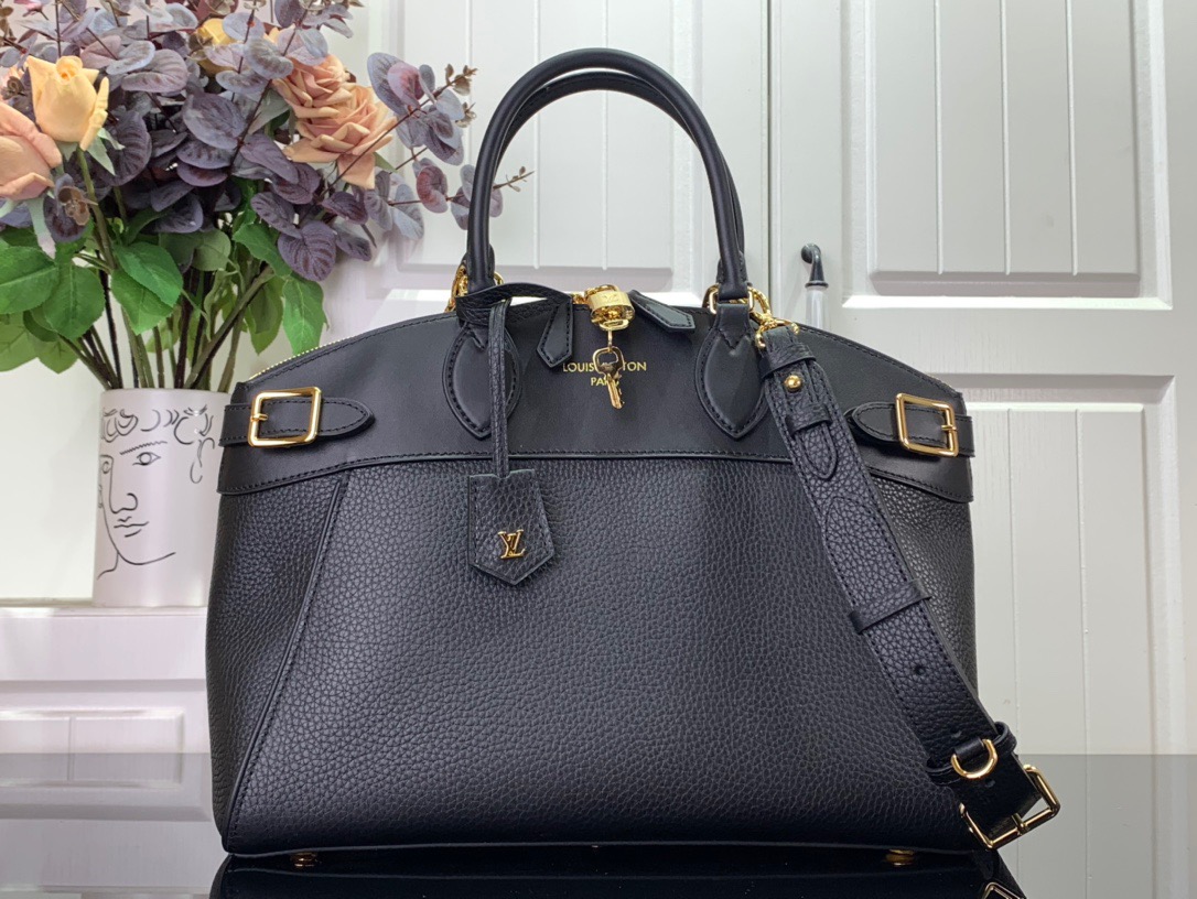 Louis Vuitton LV Calfskin Lock it Medium Tote Bag Handbag M22914 Black