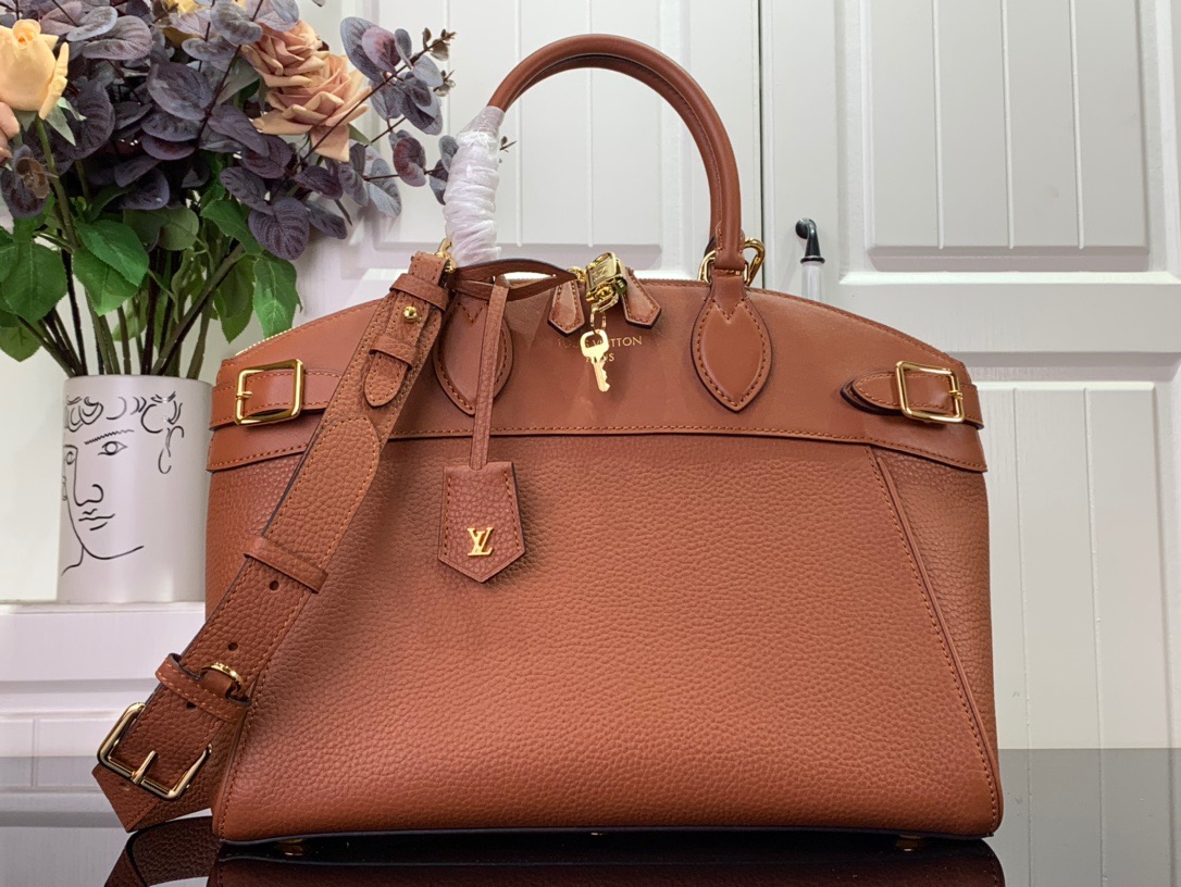 Louis Vuitton LV Calfskin Lock it Medium Tote Bag Handbag M22925 Brown