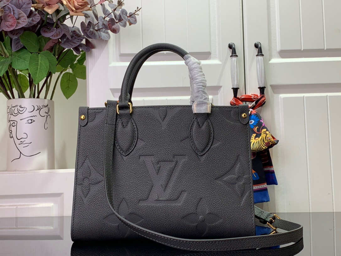 Louis Vuitton LV Calfskin Onthego Small Tote Bag Handbag M12886 Black