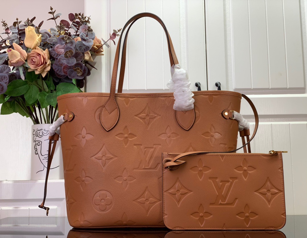 Louis Vuitton LV Calfskin Neverfull MM Bag Handbag M45685 Brown