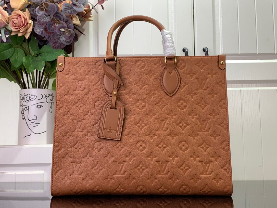 Louis Vuitton LV Calfskin Onthego MM Tote Bag Handbag M12775 Brown