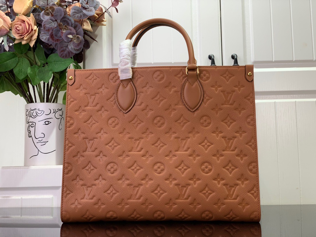 Louis Vuitton LV Calfskin Onthego MM Tote Bag Handbag M12775 Brown