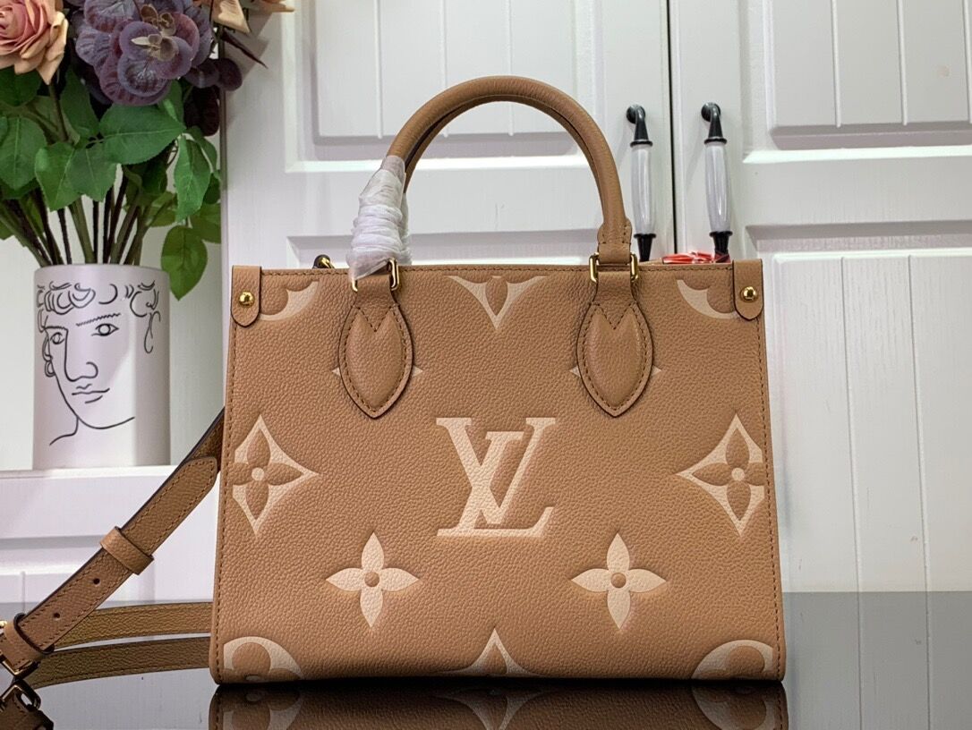 Louis Vuitton LV Calfskin Onthego PM Tote Bag Handbag M12513 Tan