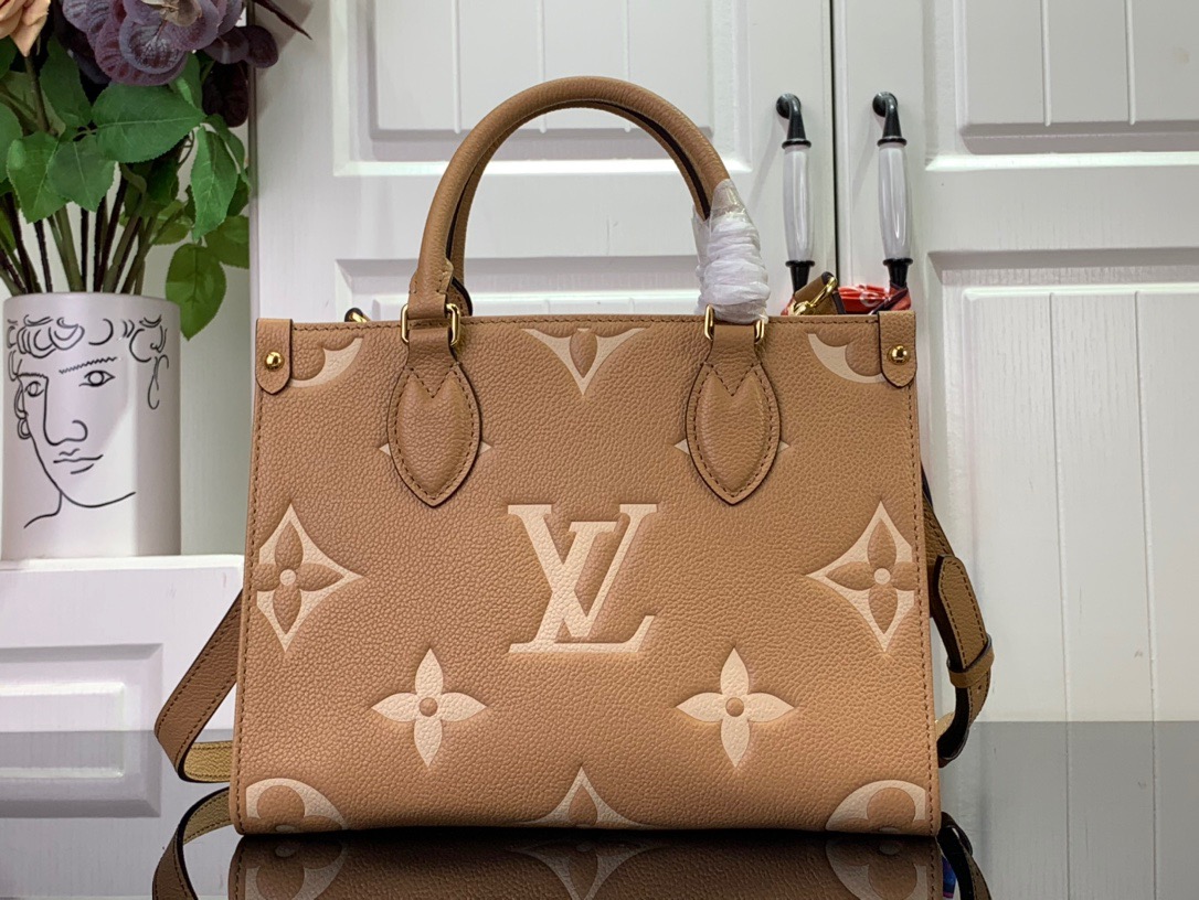 Louis Vuitton LV Calfskin Onthego PM Tote Bag Handbag M12513 Tan