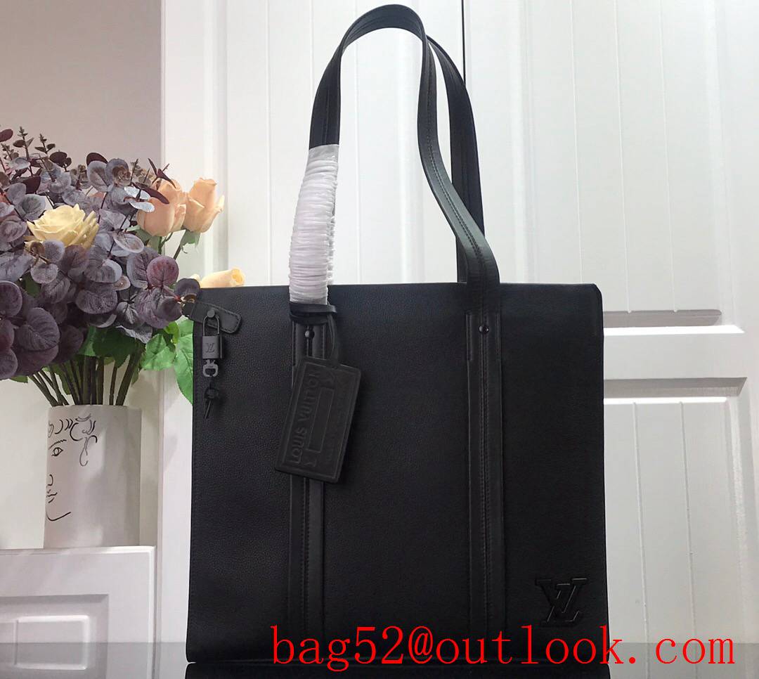 LV Louis Vuitton men grained black calf leather tote handbag bag M57308