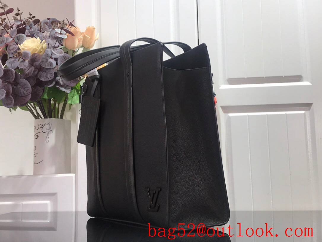 LV Louis Vuitton men grained black calf leather tote handbag bag M57308