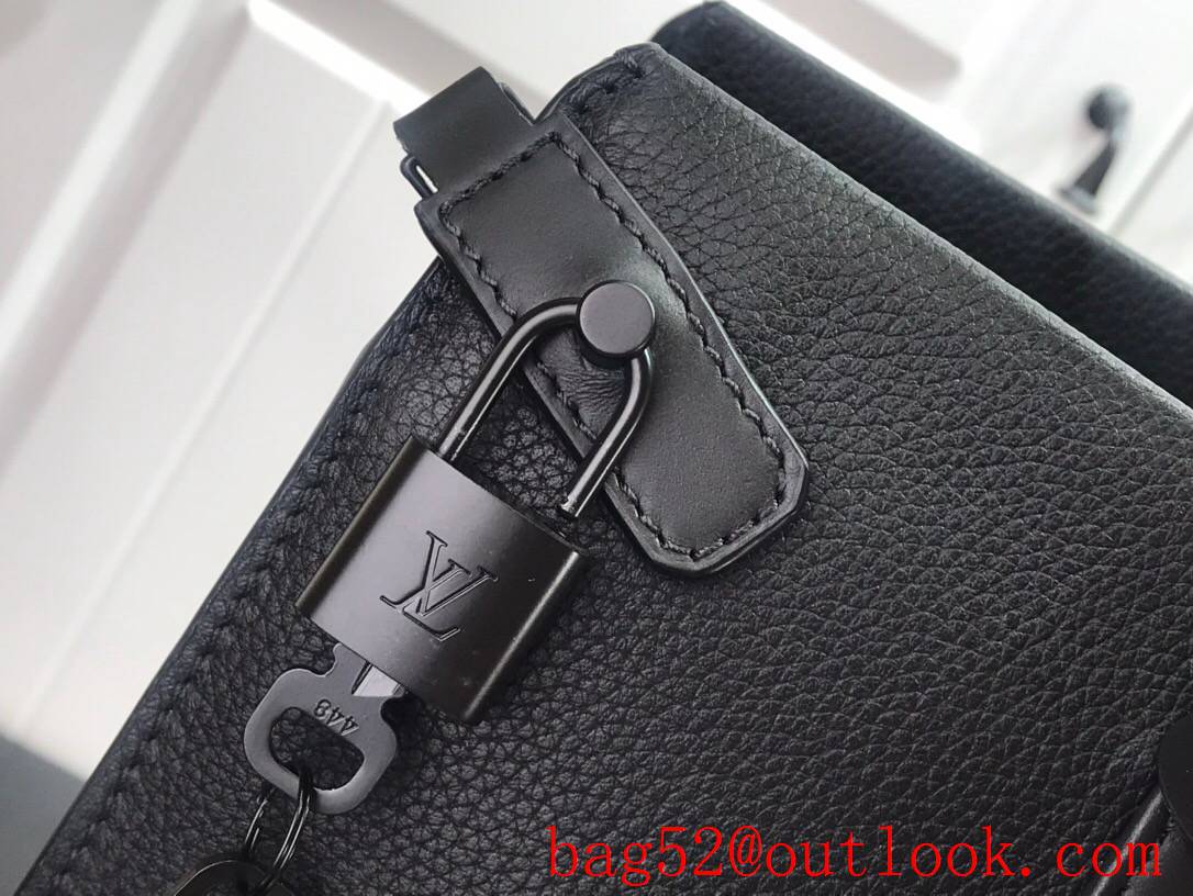 LV Louis Vuitton men grained black calf leather tote handbag bag M57308