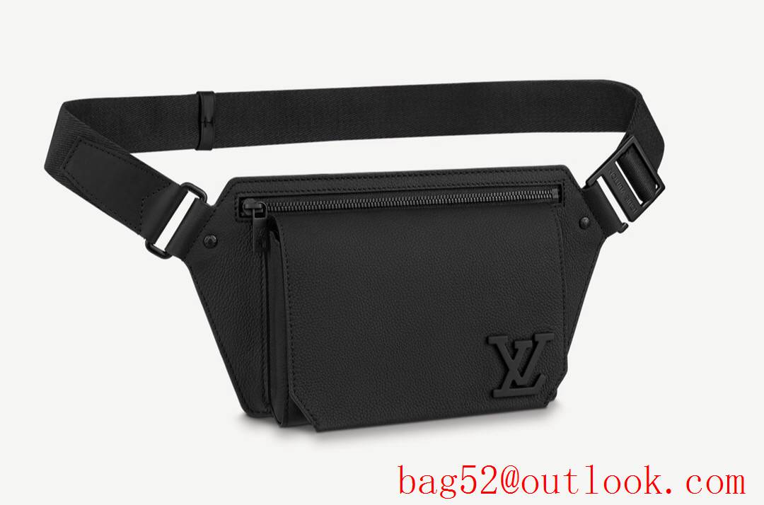 LV Louis Vuitton men black rich grained calf leather Aerogram Slingbag shoulder messenger bag M57081