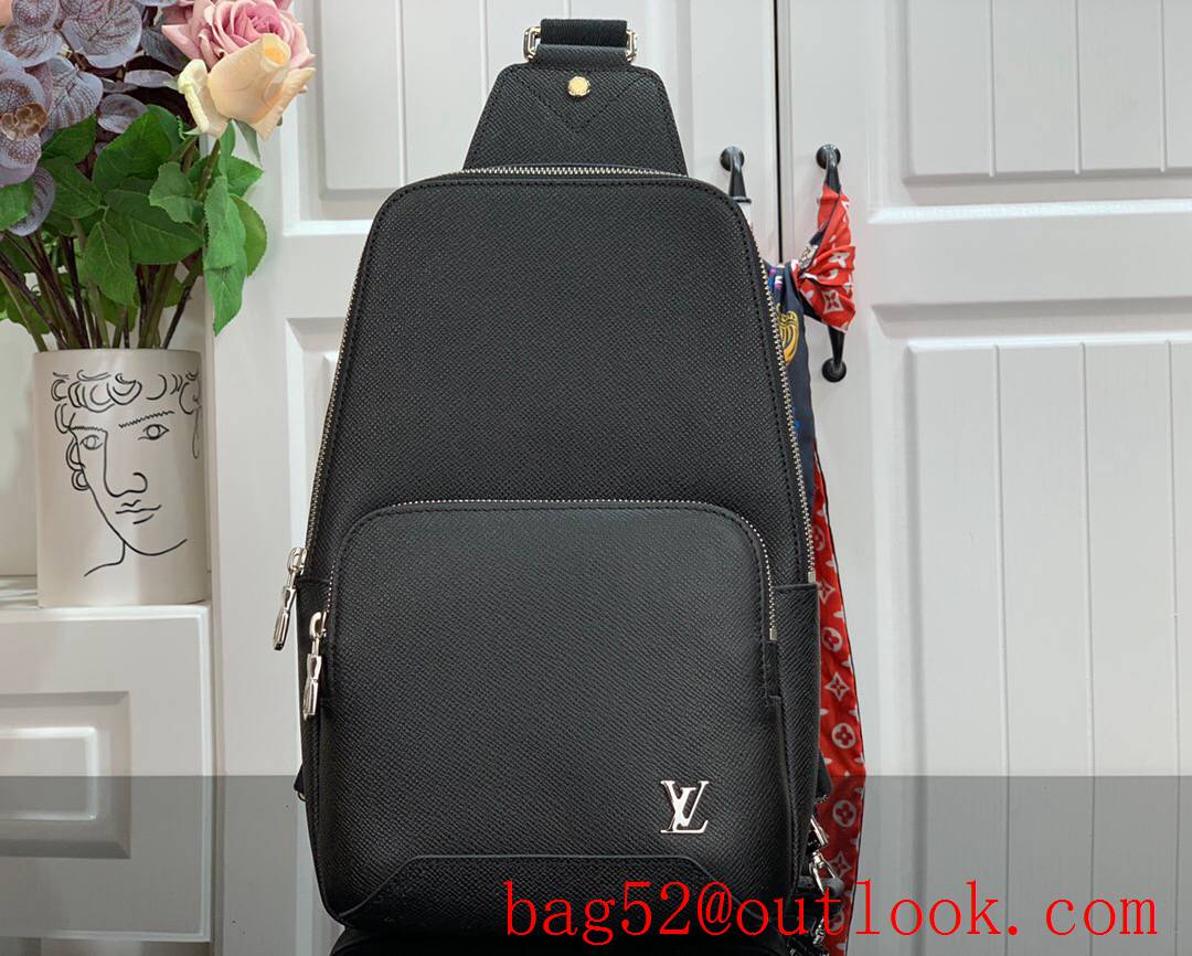 LV Louis Vuitton men taiga leather avenue sling bag silver-color lv initials check bag M30443