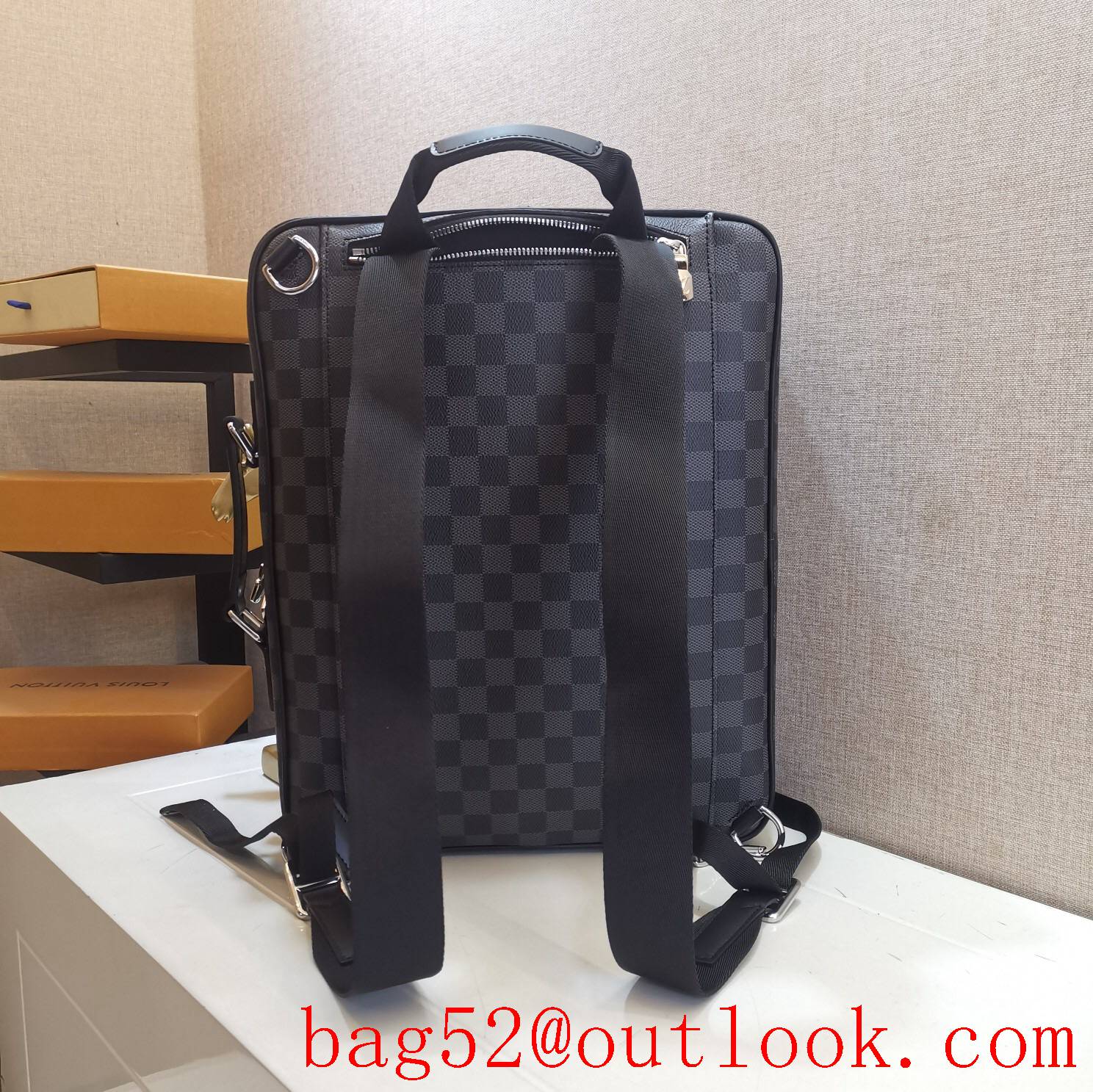 LV Louis Vuitton men Multipurpose damier graphite canvas briefcase backpack bag N50051