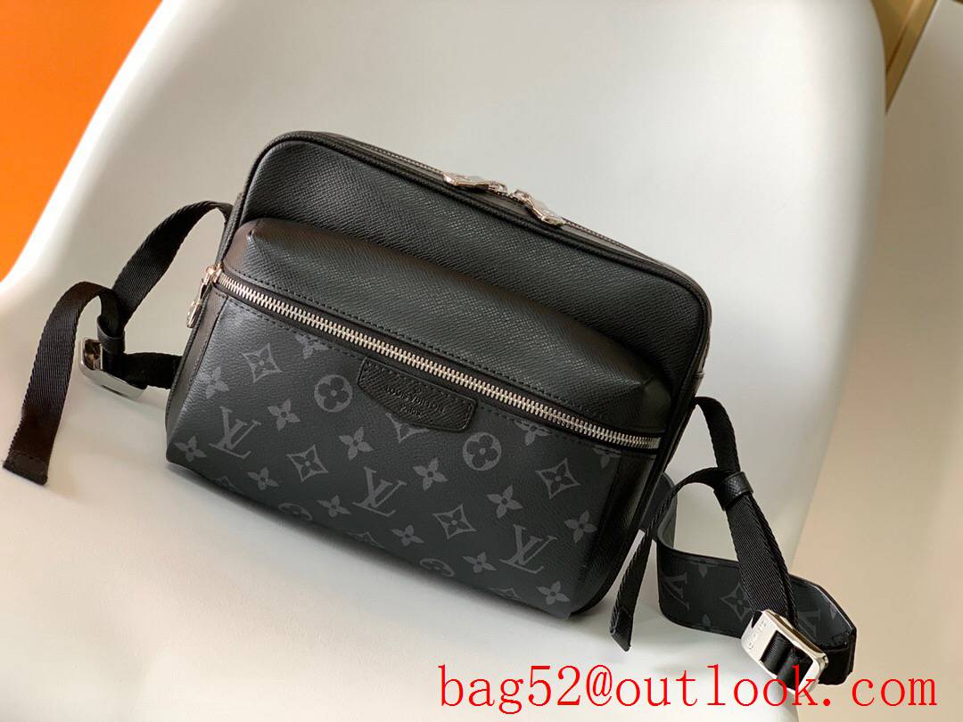 LV Louis Vuitton men black taiga leather with monogram canvas outdoor messenger shoulder bag M30233