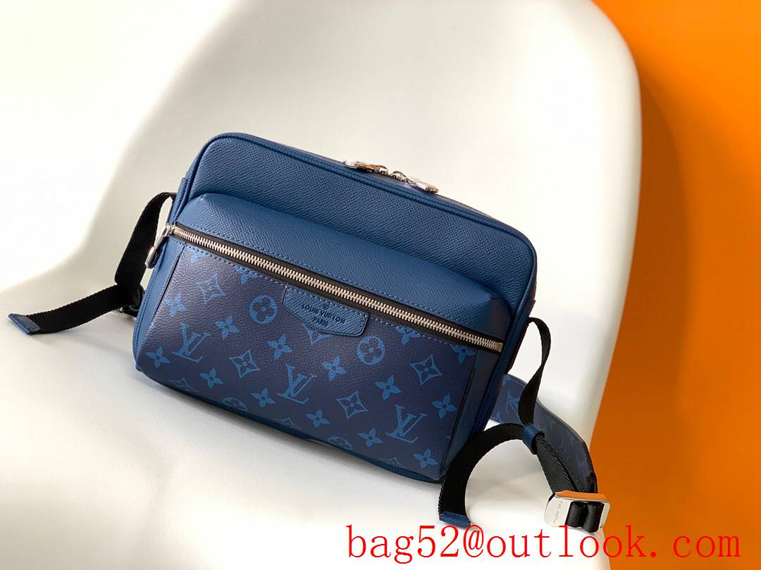 LV Louis Vuitton men navy taiga leather with monogram canvas outdoor messenger shoulder bag M30233