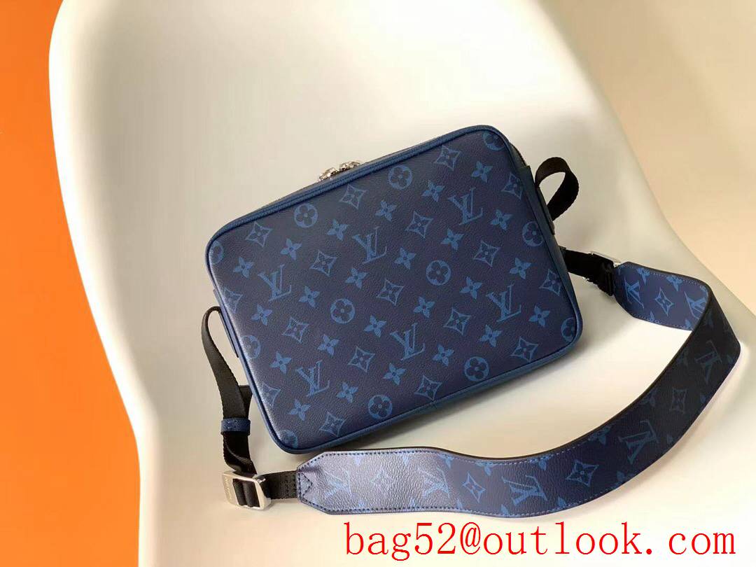 LV Louis Vuitton men navy taiga leather with monogram canvas outdoor messenger shoulder bag M30233