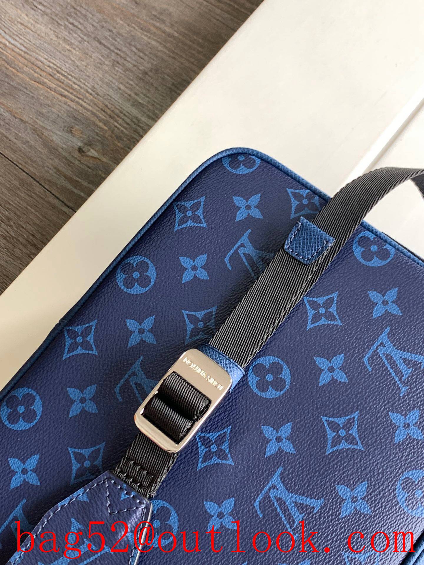 LV Louis Vuitton men navy taiga leather with monogram canvas outdoor messenger shoulder bag M30233