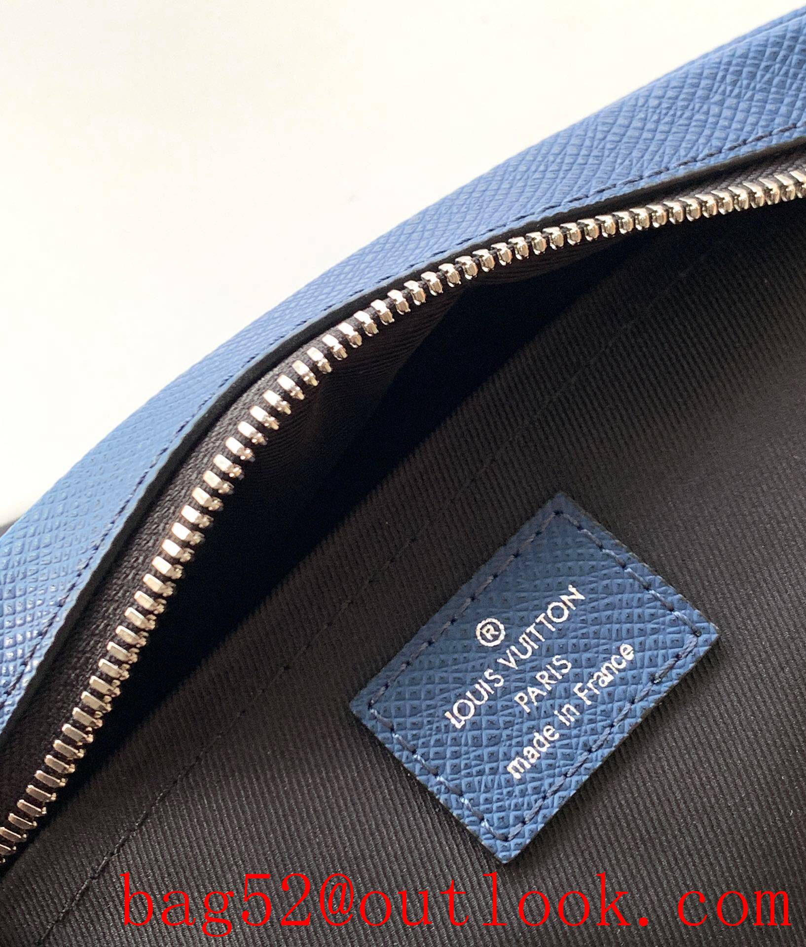 LV Louis Vuitton men navy taiga leather with monogram canvas outdoor messenger shoulder bag M30233