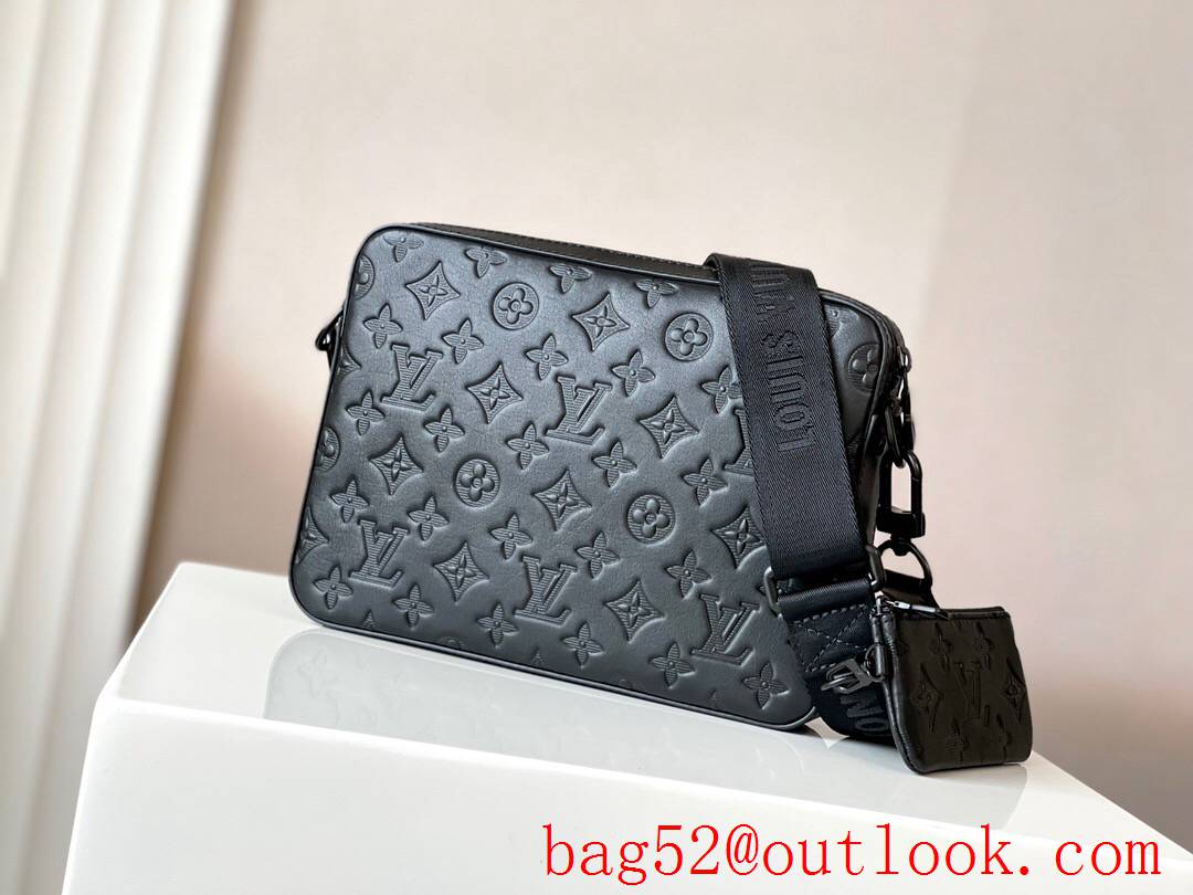 LV Louis Vuitton men small monogram shadow leather duo messenger bag M69827