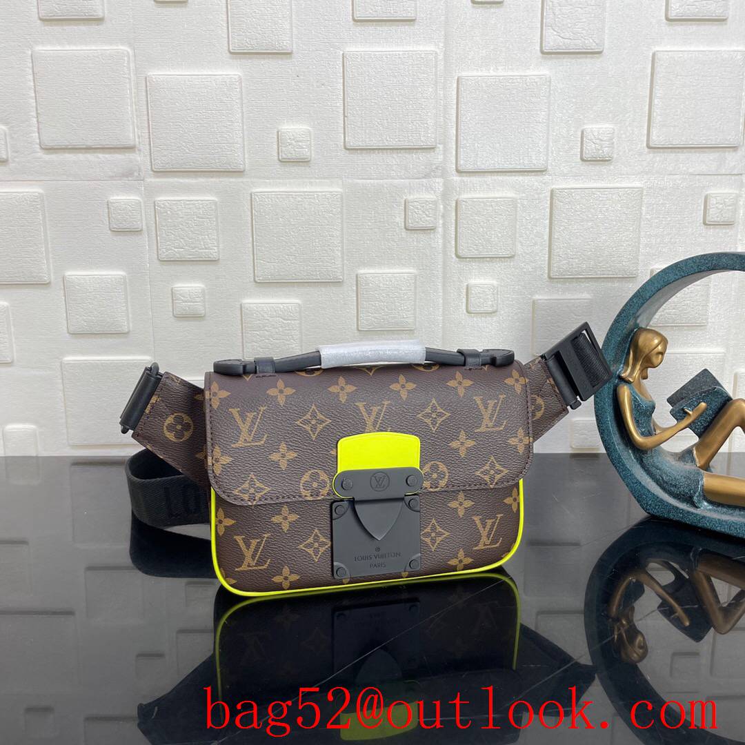 LV Louis Vuitton men monogram macassar canvas v yellow trim s lock sling bag chest bag M45807