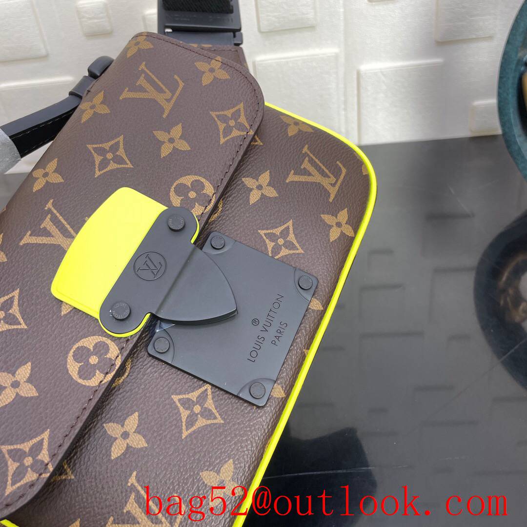 LV Louis Vuitton men monogram macassar canvas v yellow trim s lock sling bag chest bag M45807