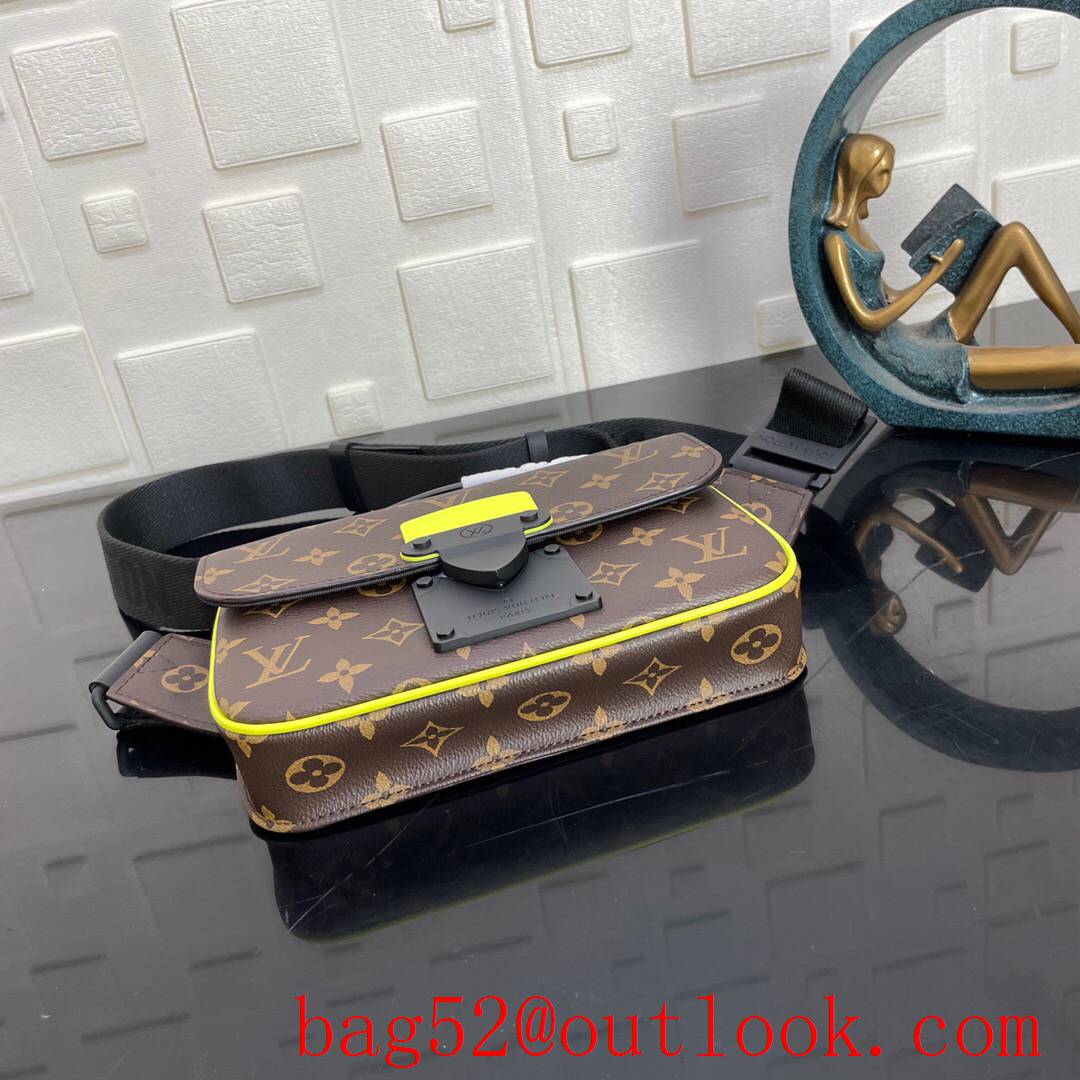 LV Louis Vuitton men monogram macassar canvas v yellow trim s lock sling bag chest bag M45807