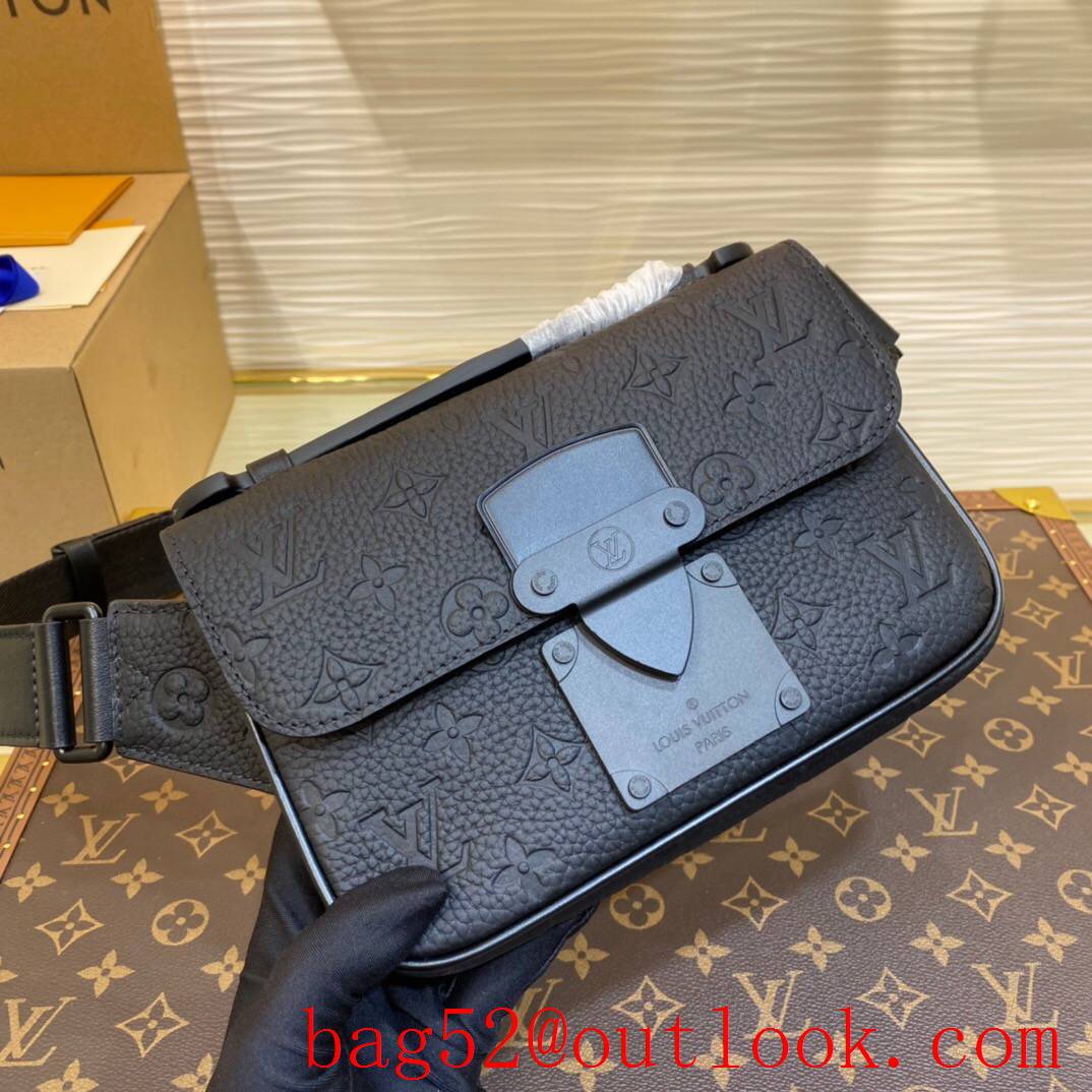 LV Louis Vuitton men monogram-embossed black taurillon leather s lock sling bag M58487
