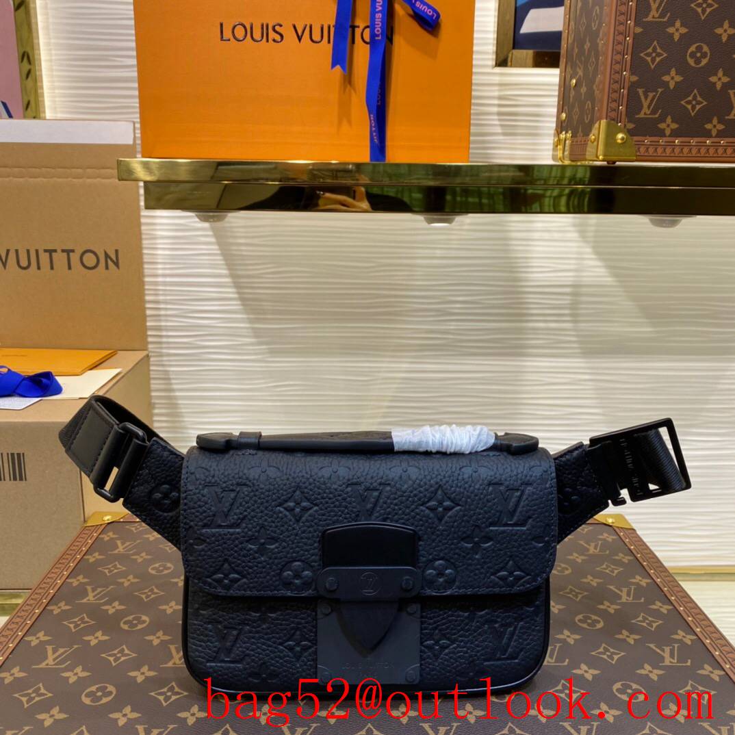 LV Louis Vuitton men monogram-embossed black taurillon leather s lock sling bag M58487