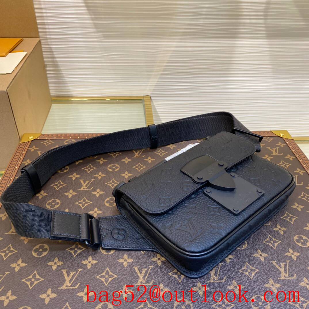 LV Louis Vuitton men monogram-embossed black taurillon leather s lock sling bag M58487