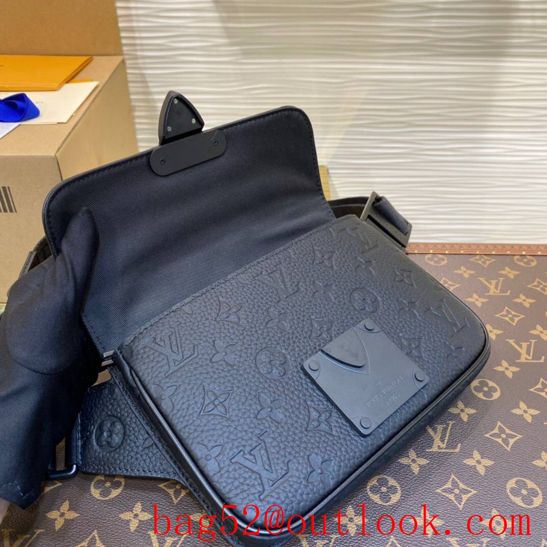 LV Louis Vuitton men monogram-embossed black taurillon leather s lock sling bag M58487