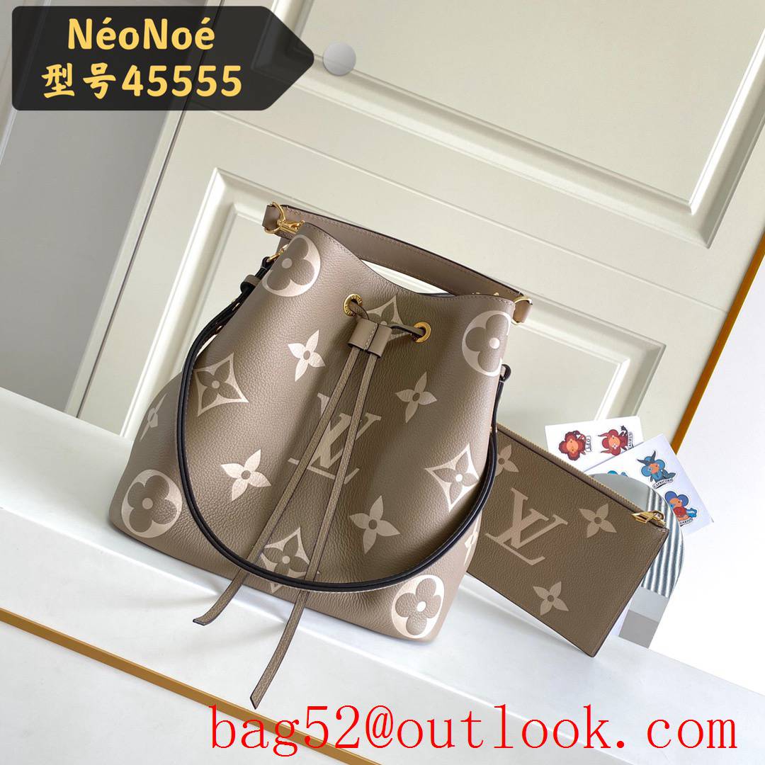 LV Louis Vuitton Monogram Medium NeoNoe Leather Bucket Bag M45555 Khaki
