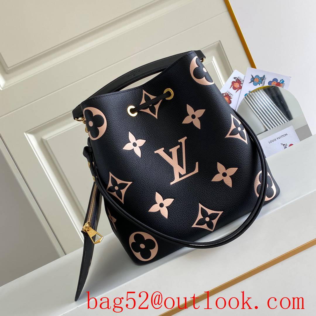 LV Louis Vuitton Monogram Medium NeoNoe Leather Bucket Bag M45497 Black