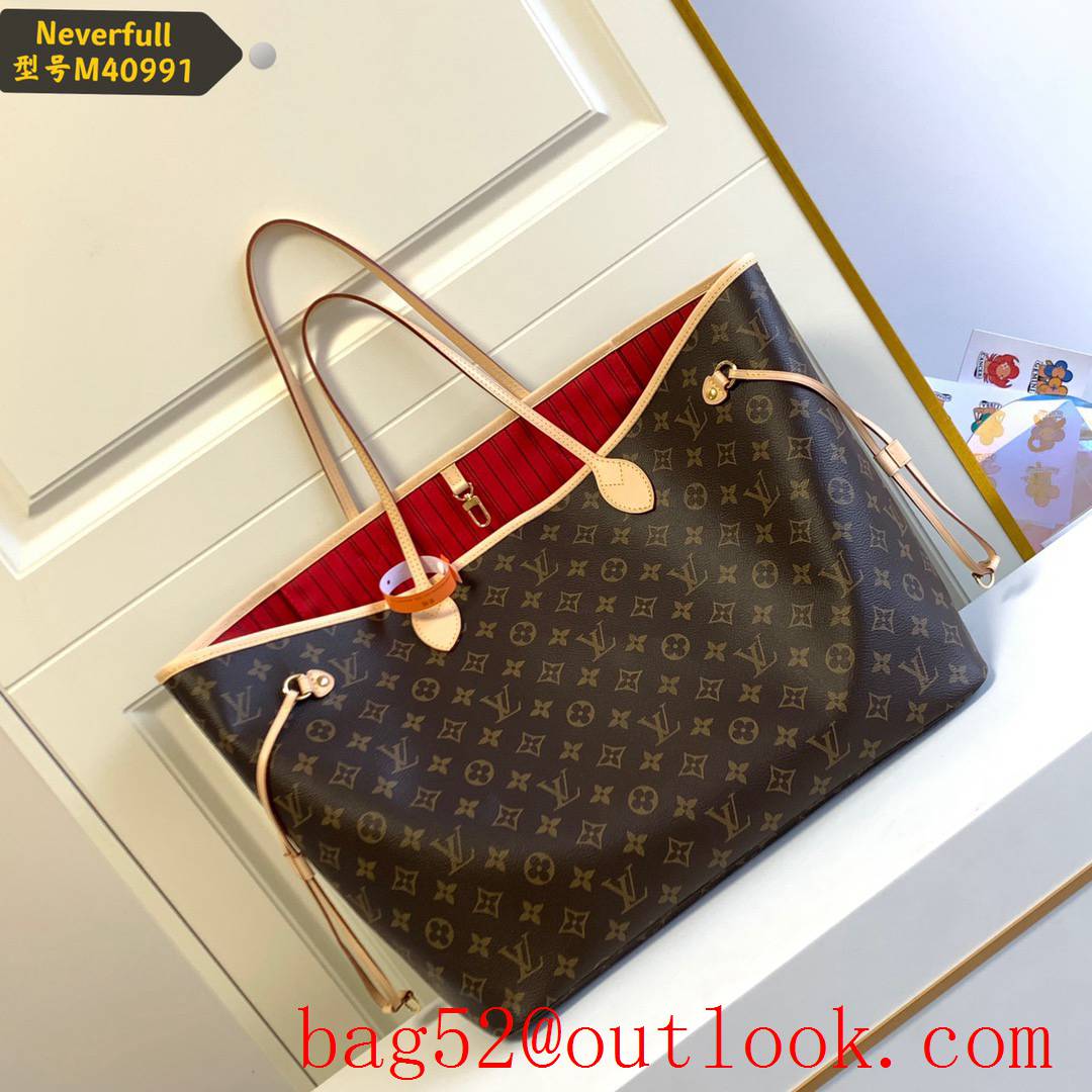 LV M40991 Louis Vuitton Monogram Neverfull MM Shopping Bag Handbag Brown