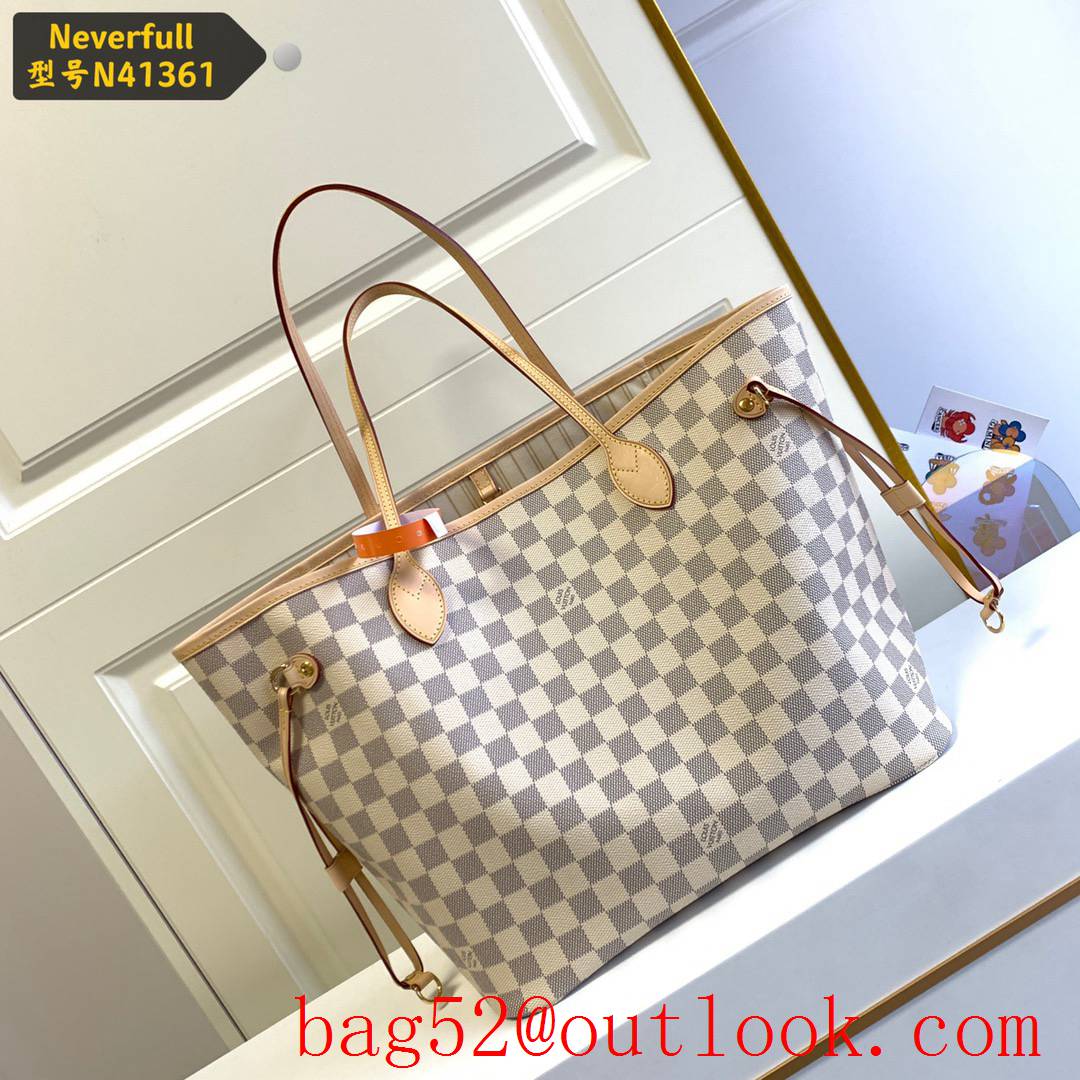 LV N41361 Louis Vuitton Damier Azur Neverfull PM Tote Bag Handbag Cream