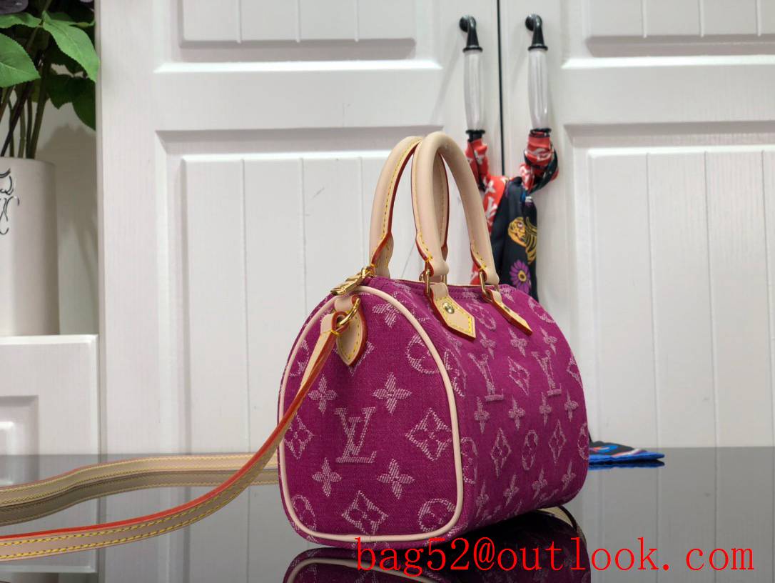 LV Louis Vuitton Monogram Nano Speedy Denim Handbag Bag M61252 Pink