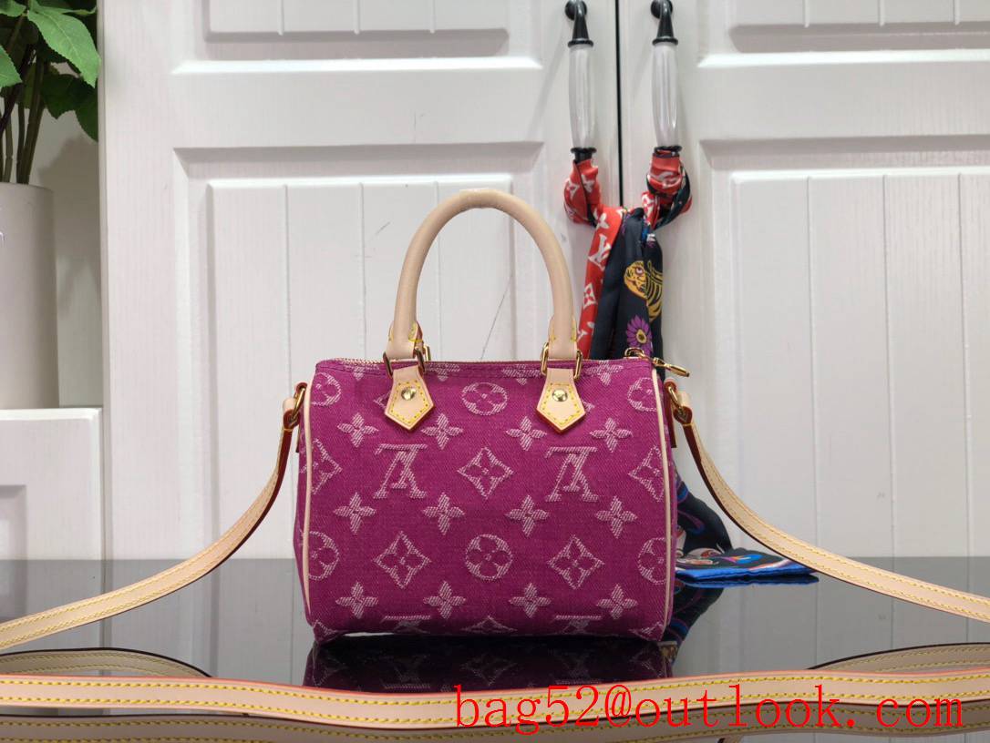 LV Louis Vuitton Monogram Nano Speedy Denim Handbag Bag M61252 Pink