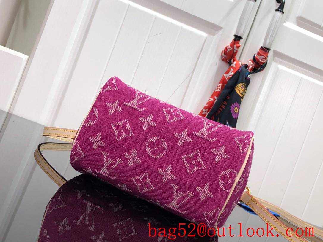 LV Louis Vuitton Monogram Nano Speedy Denim Handbag Bag M61252 Pink