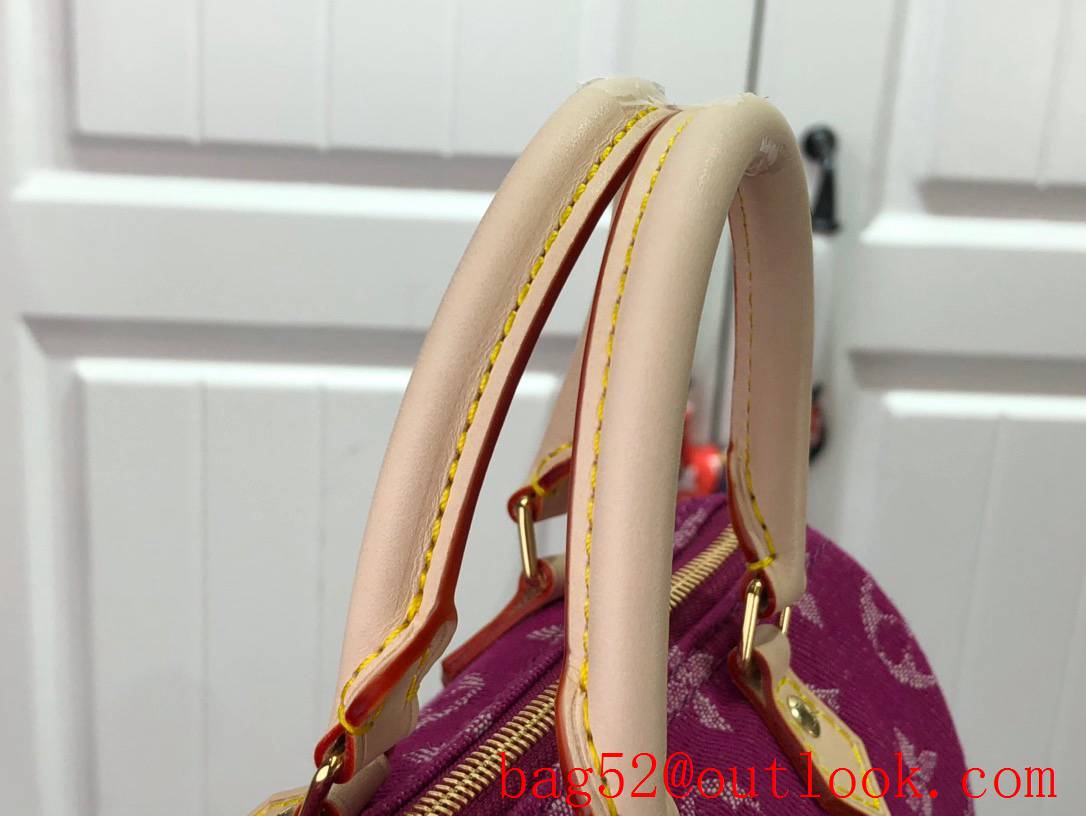 LV Louis Vuitton Monogram Nano Speedy Denim Handbag Bag M61252 Pink