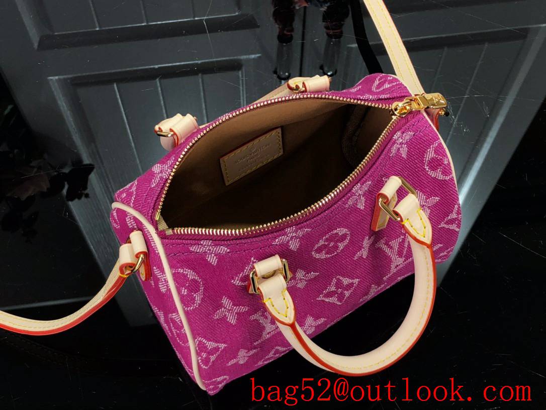 LV Louis Vuitton Monogram Nano Speedy Denim Handbag Bag M61252 Pink