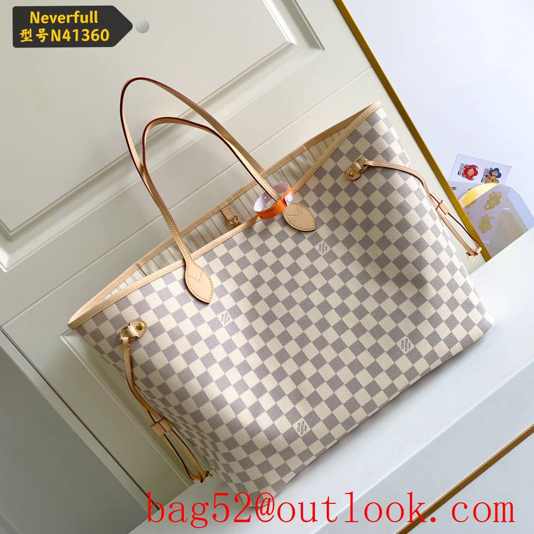 LV N41360 Louis Vuitton Damier Azur Neverfull GM Tote Bag Handbag Cream