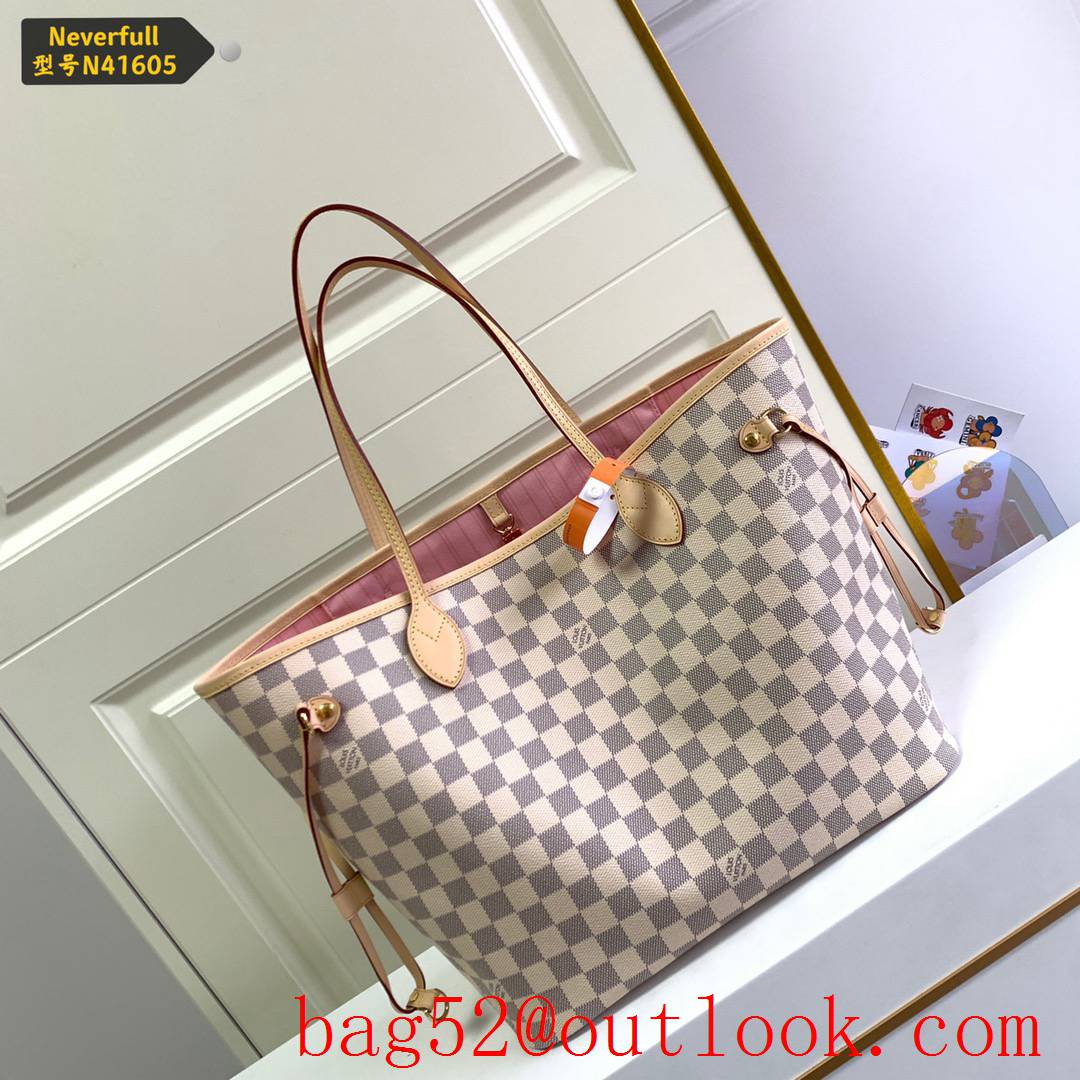 LV N41605 Louis Vuitton Damier Azur Neverfull PM Tote Bag Handbag Pink