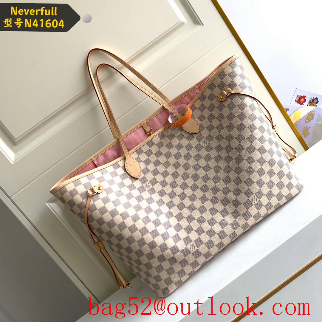 LV N41604 Louis Vuitton Damier Azur Neverfull MM Tote Bag Handbag Pink