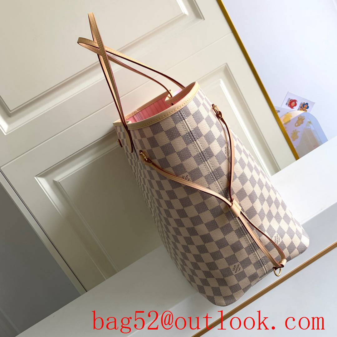 LV N41604 Louis Vuitton Damier Azur Neverfull MM Tote Bag Handbag Pink