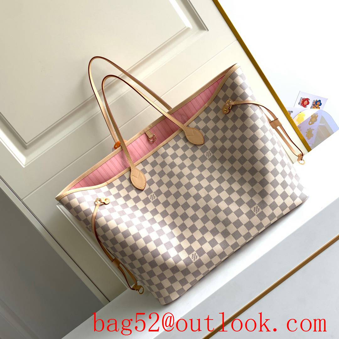 LV N41604 Louis Vuitton Damier Azur Neverfull MM Tote Bag Handbag Pink