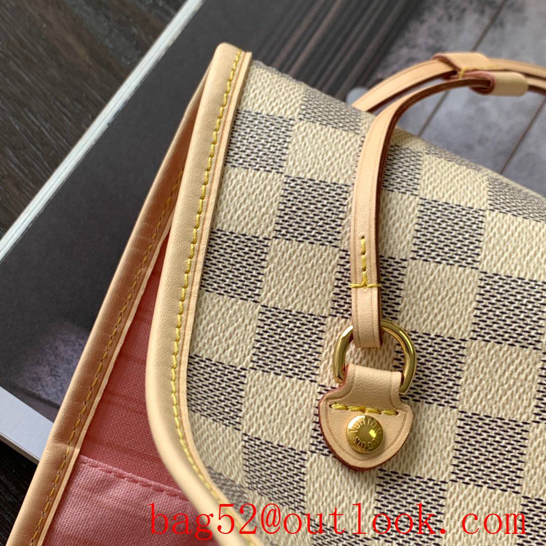 LV N41604 Louis Vuitton Damier Azur Neverfull MM Tote Bag Handbag Pink