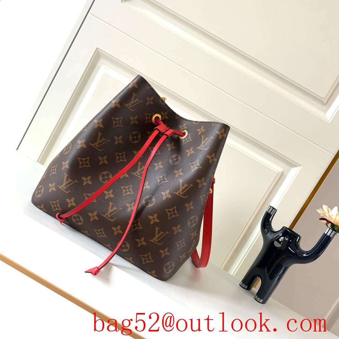 LV Louis Vuitton Monogram Canvas NEONOE Bucket Bag Handbag Red M44021
