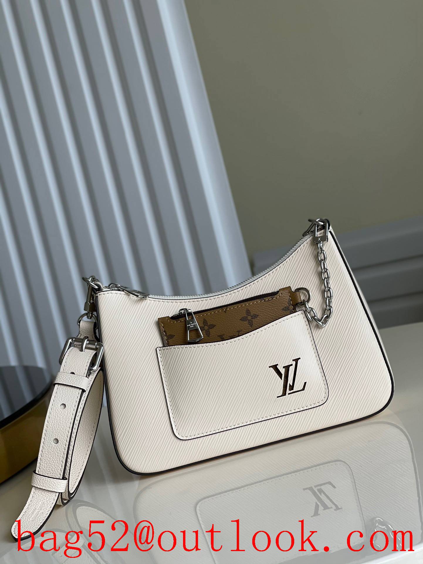 LV Louis Vuitton Marelle Real Leather Shoulder Bag M80688 Cream