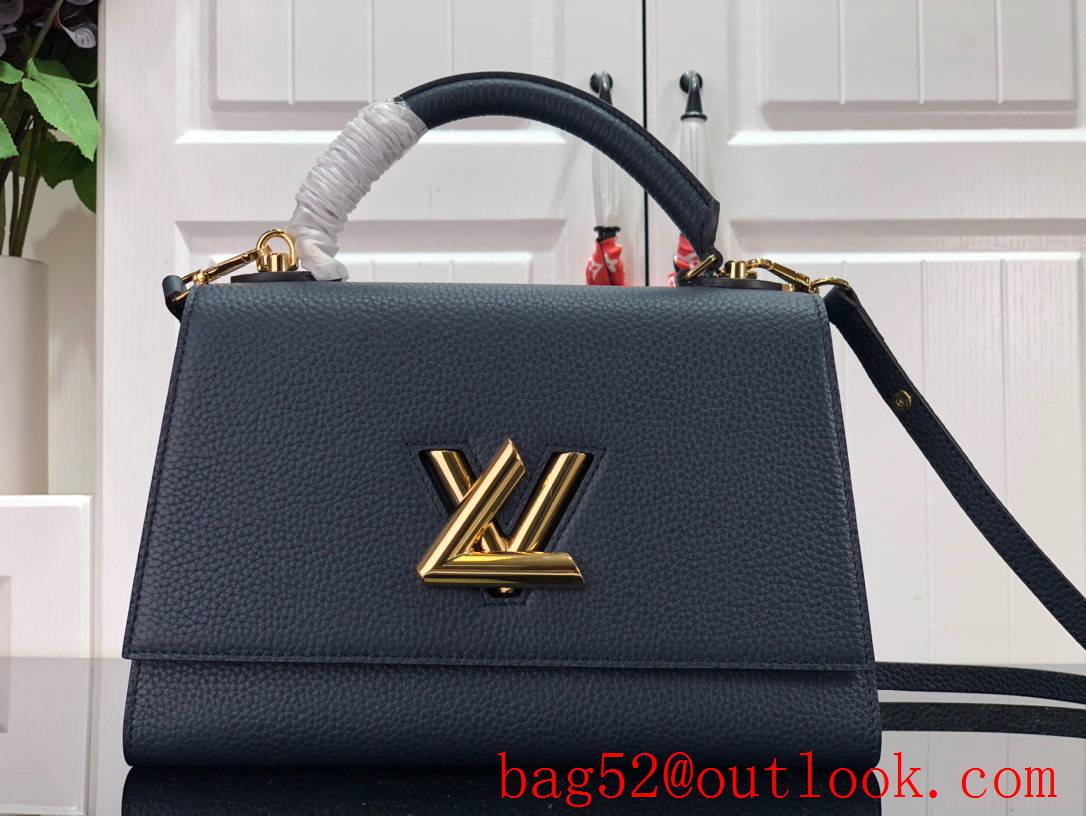 LV Louis Vuitton Large Twist One Handle Leather Handbag Bag M57090 Navy