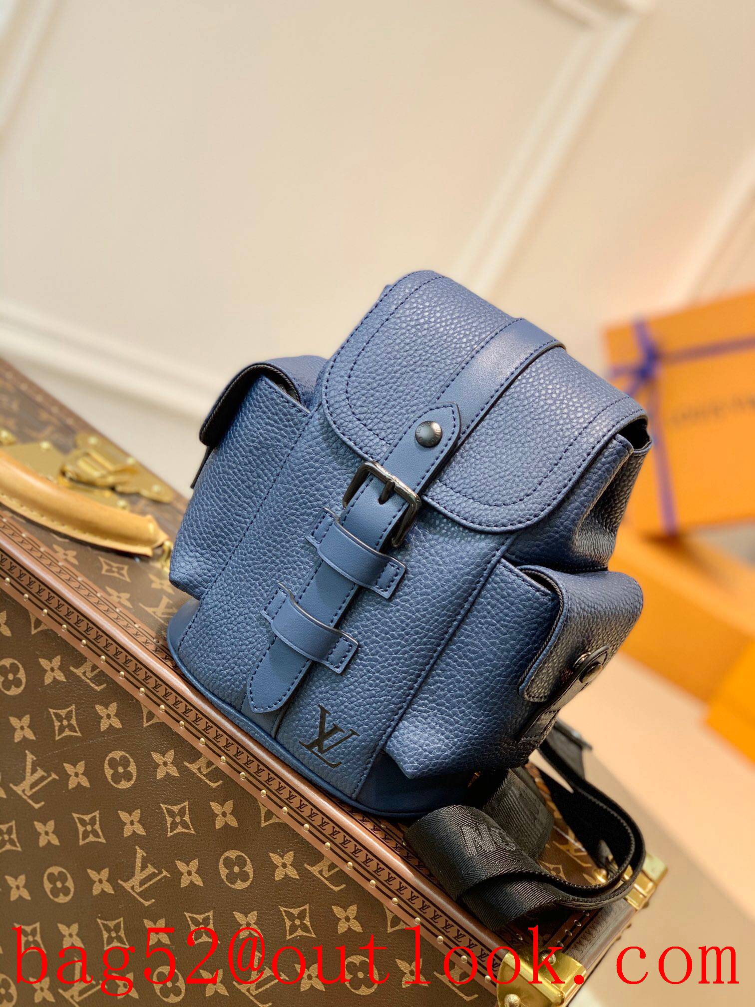 LV Louis Vuitton men nano christopher xs navy blue taurillon leather backpack