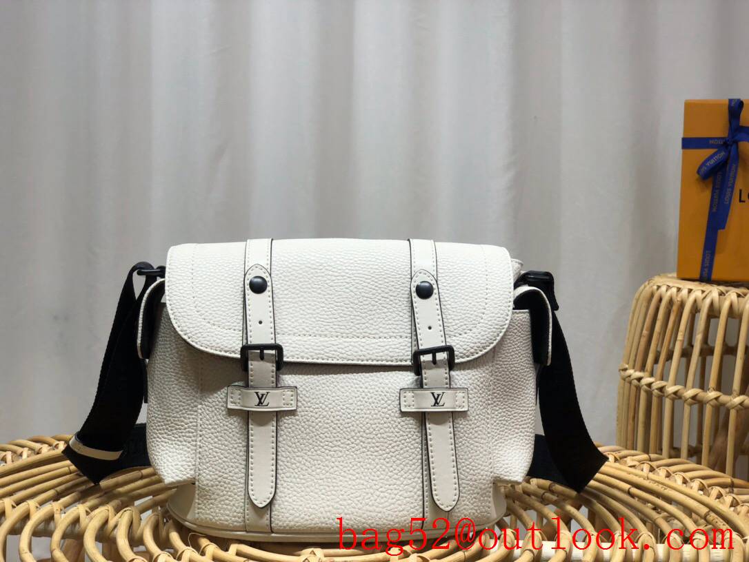LV Louis Vuitton men elegant cream taurillon leather christopher messenger bag