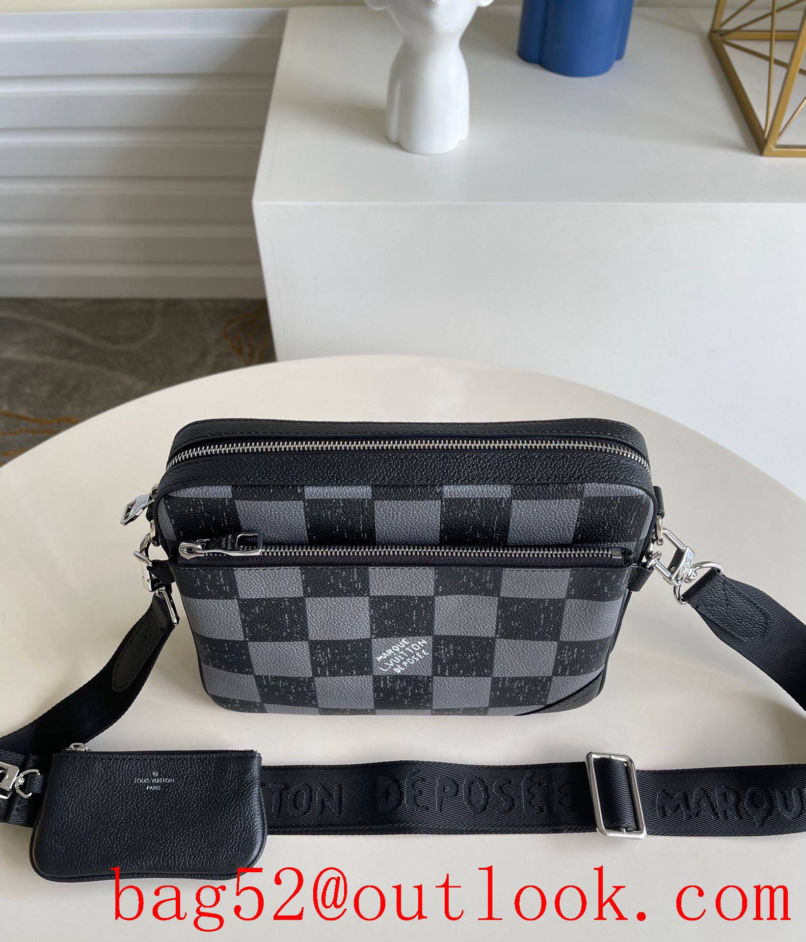 LV Louis Vuitton men leather with damier trio messenger bag