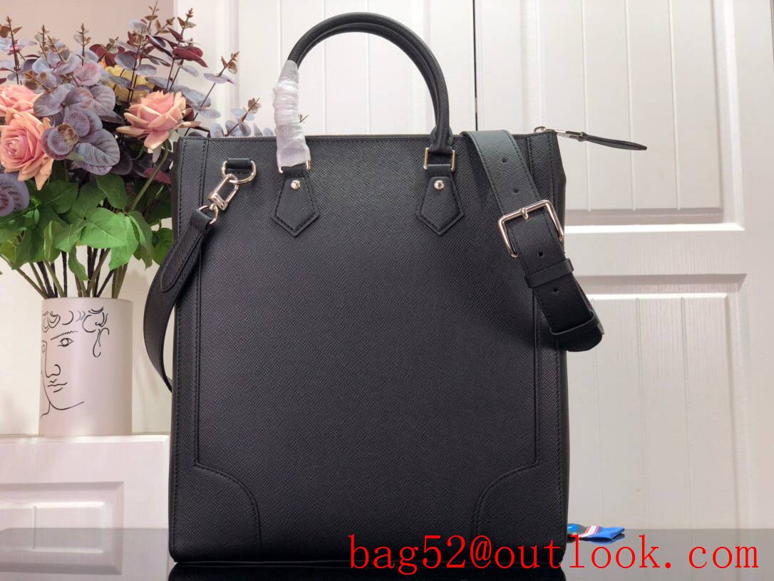 LV Louis Vuitton men black elegant embossed taiga leather vertical tote bag