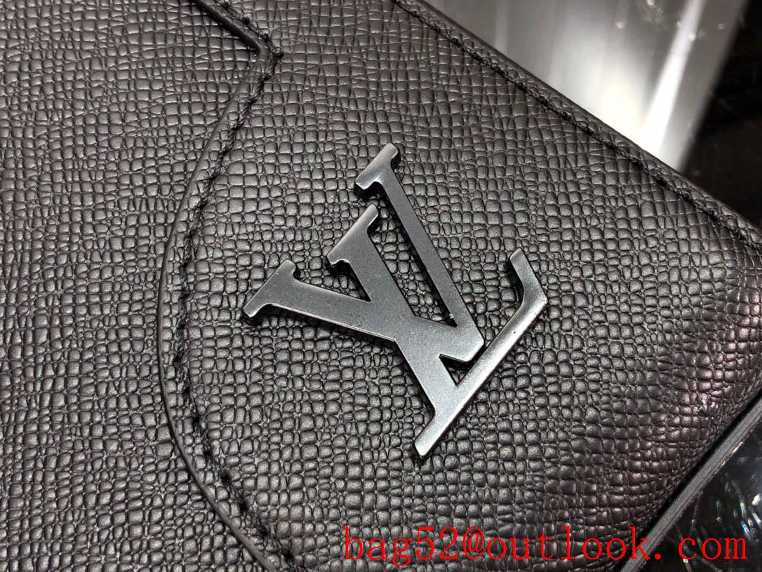 LV Louis Vuitton men black elegant embossed taiga leather vertical tote bag